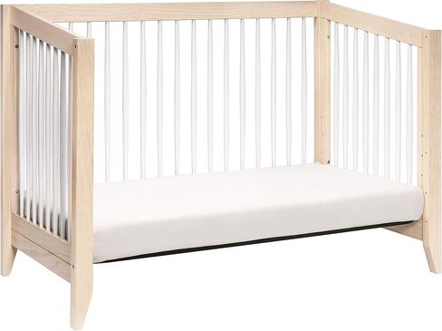 Babyletto Sprout 4-in-1 Convertible Crib with Toddler Bed Conversion Kit in Chestnut and Natural, Greenguard Gold Certified in Saudi Arabia