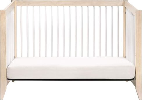 Babyletto Sprout 4-in-1 Convertible Crib with Toddler Bed Conversion Kit in Chestnut and Natural, Greenguard Gold Certified in Saudi Arabia