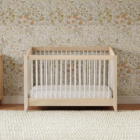 Babyletto Sprout 4-in-1 Convertible Crib with Toddler Bed Conversion Kit in Chestnut and Natural, Greenguard Gold Certified in Saudi Arabia