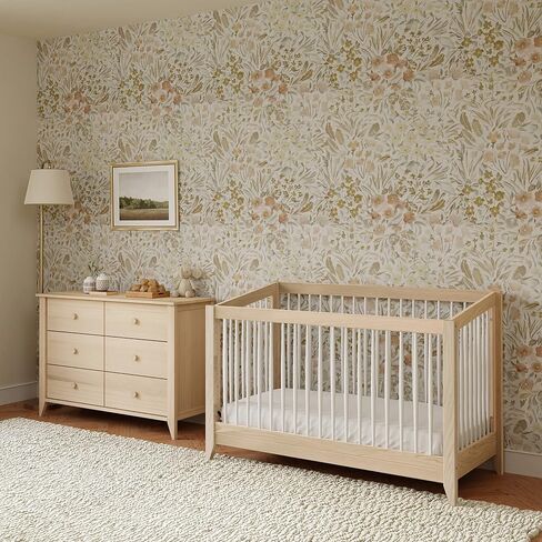 Babyletto Sprout 4-in-1 Convertible Crib with Toddler Bed Conversion Kit in Chestnut and Natural, Greenguard Gold Certified in Saudi Arabia
