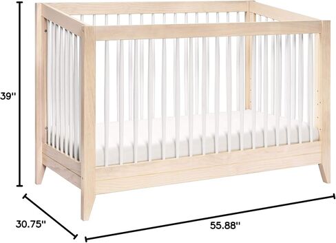 Babyletto Sprout 4-in-1 Convertible Crib with Toddler Bed Conversion Kit in Chestnut and Natural, Greenguard Gold Certified in Saudi Arabia