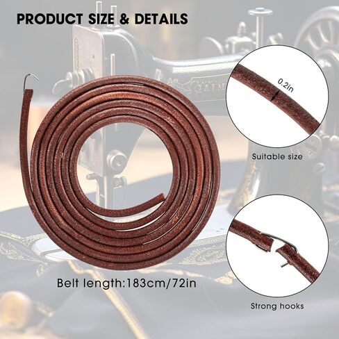 4 قطع حزام جلدي لآلة الخياطة، 72 × 3/16 بوصة أجزاء حزام ماكينة خياطة البقرة الحقيقية مع خطاف لآلة الخياطة المغنية حزام جلد البقر in Kuwait