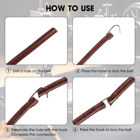 4 قطع حزام جلدي لآلة الخياطة، 72 × 3/16 بوصة أجزاء حزام ماكينة خياطة البقرة الحقيقية مع خطاف لآلة الخياطة المغنية حزام جلد البقر in Kuwait