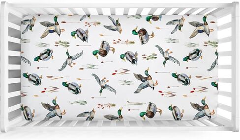 مالارد داك سرير الطفل المجهزة ورقة 52''x28'' صيد البط بسط جاهزة ملاءة سرير لصبي فتاة البرية بطة لينة الحضانة ملاءة سرير لسرير القياسية وفراش طفل صغير in Kuwait