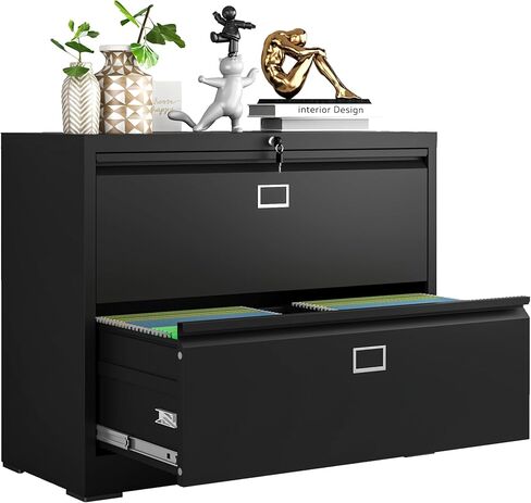 خزانة ملفات جانبية مع قفل، خزانات ملفات معدنية بدرجين، خزانة تخزين للمكتب المنزلي لتعليق الملفات، الحروف/القانونية/F4/A4 (أسود) in Kuwait