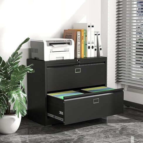 خزانة ملفات جانبية مع قفل، خزانات ملفات معدنية بدرجين، خزانة تخزين للمكتب المنزلي لتعليق الملفات، الحروف/القانونية/F4/A4 (أسود) in Kuwait