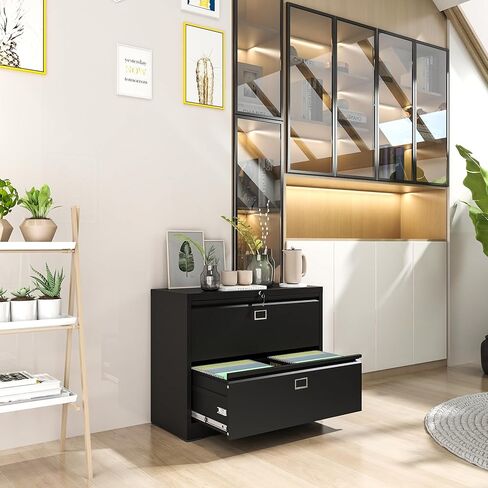 خزانة ملفات جانبية مع قفل، خزانات ملفات معدنية بدرجين، خزانة تخزين للمكتب المنزلي لتعليق الملفات، الحروف/القانونية/F4/A4 (أسود) in Kuwait