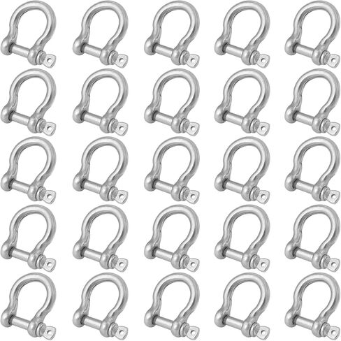 25 Packs 1/4 Inch 304 Stainless Steel D Ring Shackles Set for Outdoor Adventure?Traction Steel Wire and Heavy Duty Construction, Bow Shape, Anchor Shackles 6 mm, by GENHAKON in Saudi Arabia