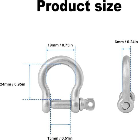 25 Packs 1/4 Inch 304 Stainless Steel D Ring Shackles Set for Outdoor Adventure?Traction Steel Wire and Heavy Duty Construction, Bow Shape, Anchor Shackles 6 mm, by GENHAKON in Saudi Arabia