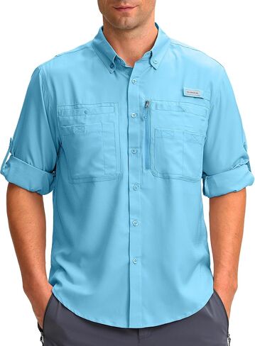 Men's Long Sleeve Sun Protection Fishing Shirt with Zipper Pockets UPF 50+ Lightweight Cool Sun Shirts for Men Hiking Outdoor in Saudi Arabia