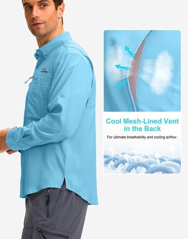 Men's Long Sleeve Sun Protection Fishing Shirt with Zipper Pockets UPF 50+ Lightweight Cool Sun Shirts for Men Hiking Outdoor in Saudi Arabia