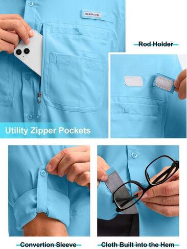 Men's Long Sleeve Sun Protection Fishing Shirt with Zipper Pockets UPF 50+ Lightweight Cool Sun Shirts for Men Hiking Outdoor in Saudi Arabia