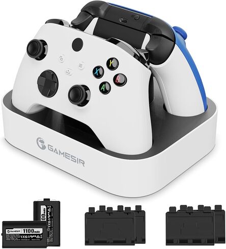 محطة شاحن وحدة التحكم GameSir لوحدة تحكم Xbox One/Xbox Series X|S، قواعد شحن مزدوجة سريعة لجهاز Xbox One X|S مع بطارية ليثيوم قابلة لإعادة الشحن بقدرة 2 × 1100 مللي أمبير في الساعة، مؤشر LED in Kuwait