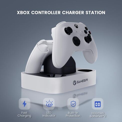 محطة شاحن وحدة التحكم GameSir لوحدة تحكم Xbox One/Xbox Series X|S، قواعد شحن مزدوجة سريعة لجهاز Xbox One X|S مع بطارية ليثيوم قابلة لإعادة الشحن بقدرة 2 × 1100 مللي أمبير في الساعة، مؤشر LED in Kuwait