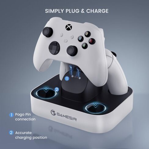 محطة شاحن وحدة التحكم GameSir لوحدة تحكم Xbox One/Xbox Series X|S، قواعد شحن مزدوجة سريعة لجهاز Xbox One X|S مع بطارية ليثيوم قابلة لإعادة الشحن بقدرة 2 × 1100 مللي أمبير في الساعة، مؤشر LED in Kuwait