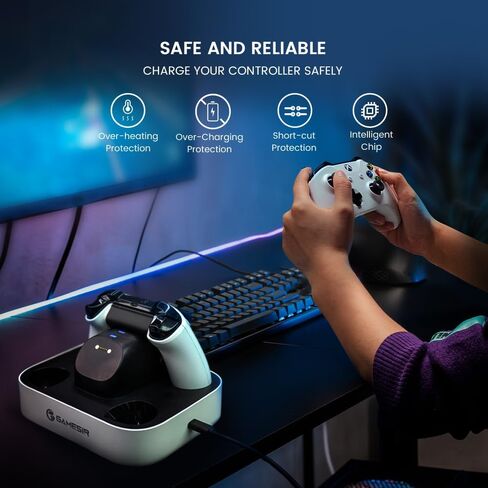 محطة شاحن وحدة التحكم GameSir لوحدة تحكم Xbox One/Xbox Series X|S، قواعد شحن مزدوجة سريعة لجهاز Xbox One X|S مع بطارية ليثيوم قابلة لإعادة الشحن بقدرة 2 × 1100 مللي أمبير في الساعة، مؤشر LED in Kuwait