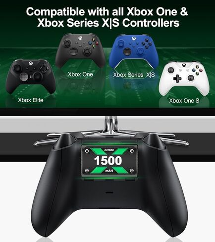 حزمة بطارية DINOSTRIKE Xbox القابلة لإعادة الشحن، 4x1500 مللي أمبير (4x3600 مللي واط في الساعة) حزم بطاريات وحدة تحكم Xbox One مع محطة شحن بطارية شحن سريع لأجهزة Xbox SeriesX|S/Xbox One S/Xbox One X/Elite Controller in Kuwait