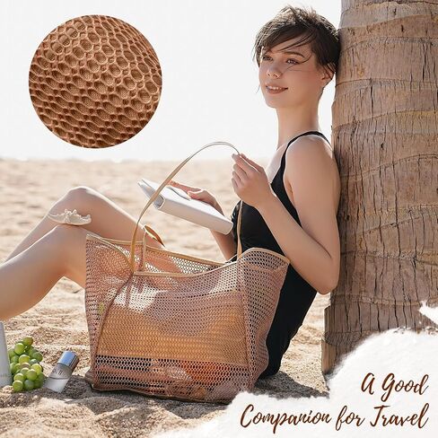 Beach Bags for Women - Large Beach Bag Beach Mesh Tote Bag, Mesh Beach Bag Weaving Swim Gym Shopping Travel Bag in Saudi Arabia