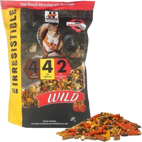 Herron Outdoors 4-4-2 Wildlife Feed- Squirrel Food with Persimmon Flavored Protein Pellets, Corn Balanced Diet Formula Attracts 28 Species Ideal for Bird & Squirrel Feeders- 5lbs in Saudi Arabia
