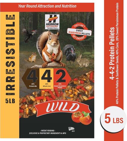 Herron Outdoors 4-4-2 Wildlife Feed- Squirrel Food with Persimmon Flavored Protein Pellets, Corn Balanced Diet Formula Attracts 28 Species Ideal for Bird & Squirrel Feeders- 5lbs in Saudi Arabia