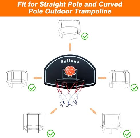 Trampoline Basketball Hoop, Easy to Install Basketball Hoop for Trampoline with Mini Ball and Pump, Basketball Hoop with Protective Net Fit for 25mm Straight Pole and Curved Pole Trampoline in Saudi Arabia