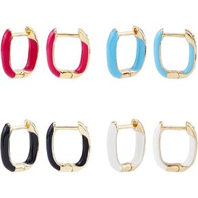 UNICRAFTALE 4 Pairs Enamel Huggie Earrings Small Hoop Earrings 4 Colors Metal Rectangle Hoop Earrings Colorful Thick Square Round Earrings for Women Bridal Party Wedding in Saudi Arabia