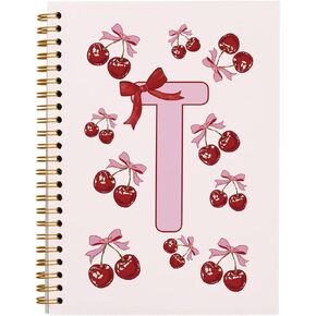 Rusenbao Cute Personalized Cherry Notebook Journal, Custom Coquette Pink Bow Initial Notebook for School Women Girls, Customized Gifts, Monogrammed Gifts for Women, Spiral Notebook 5.5 x 8.3(Letter M) in Kuwait