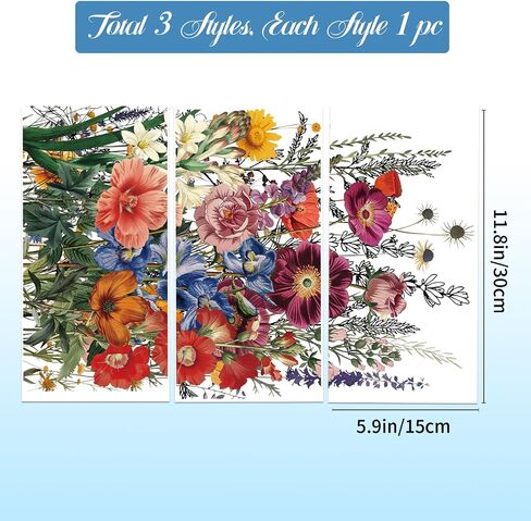 GLOBLELAND 3 Sheets Vintage Garden Flower Transfer Stickers 6x12inch Flowers and Plants Furniture Window Rub on Transfer Stickers for DIY Craft Scrapbooking in Saudi Arabia