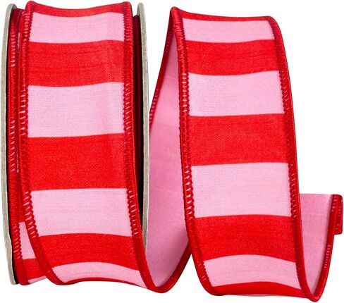 Reliant Ribbon Cabana مخطط Dupioni Deluxe الحافة السلكية ، وردي/أحمر ، 1-1/2 بوصة ، 10 ياردات in Kuwait
