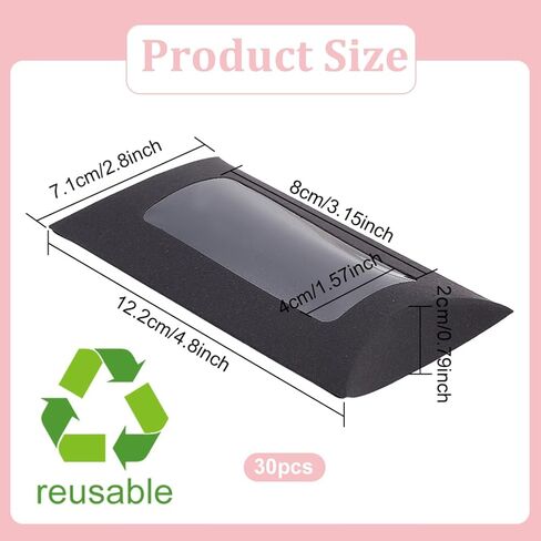 BENECREAT 30pcs 2.8x4.8x0.79inch Paper Pillow Candy Boxes with Rectangle Clear Window, Black Candy Packaging Box Small Treat Box for Wedding Favors Birthday Party Supplies in Saudi Arabia