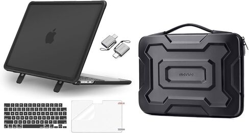 MOSISO Compatible with MacBook Air 13 inch Case 2025-2022 M4 A3240 M3 A3113 M2 A2681, Heavy Duty Hard Case with Kickstand&Keyboard Cover&Screen Film&Type C&Mechanical Geometric EVA Laptop Bag, Black in Saudi Arabia