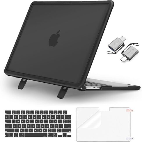 MOSISO Compatible with MacBook Air 13 inch Case 2025-2022 M4 A3240 M3 A3113 M2 A2681, Heavy Duty Hard Case with Kickstand&Keyboard Cover&Screen Film&Type C&Mechanical Geometric EVA Laptop Bag, Black in Saudi Arabia