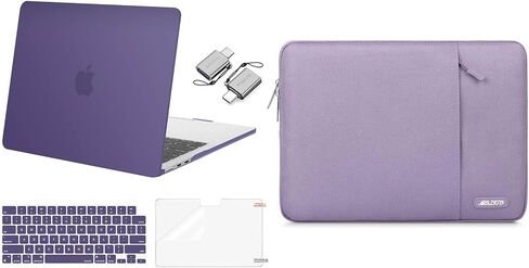 MOSISO Compatible with MacBook Air 13 inch Case 2024 2023 2022 M3 A3113 M2 A2681 Touch ID, Plastic Hard Shell&Keyboard Cover&Screen Film&Type C Adapter&Polyester Vertical Bag, Imperial Purple&Purple in Saudi Arabia