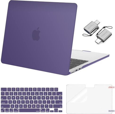 MOSISO Compatible with MacBook Air 13 inch Case 2024 2023 2022 M3 A3113 M2 A2681 Touch ID, Plastic Hard Shell&Keyboard Cover&Screen Film&Type C Adapter&Polyester Vertical Bag, Imperial Purple&Purple in Saudi Arabia