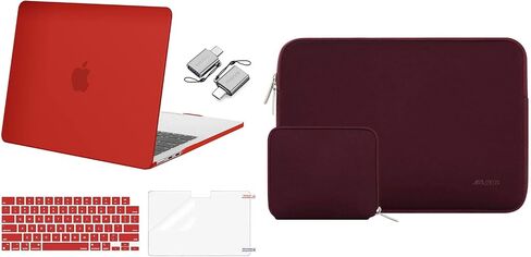 MOSISO Compatible with MacBook Air 13 inch Case 2024 2023 2022 M3 A3113 M2 A2681 Touch ID, Plastic Hard Shell&Keyboard Cover&Screen Film&Type C Adapter&Neoprene Bag with Small Case, Red&Wine Red in Saudi Arabia