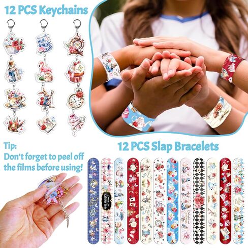 Alice in Wonderland Party Favors for Kids - 98PCS Birthday Gift Set with Bracelets, Keychains, Tattoos, Stickers & Pins, Mad Hatter Tea Party Theme Supplies in Kuwait