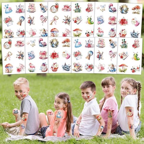 Alice in Wonderland Party Favors for Kids - 98PCS Birthday Gift Set with Bracelets, Keychains, Tattoos, Stickers & Pins, Mad Hatter Tea Party Theme Supplies in Kuwait