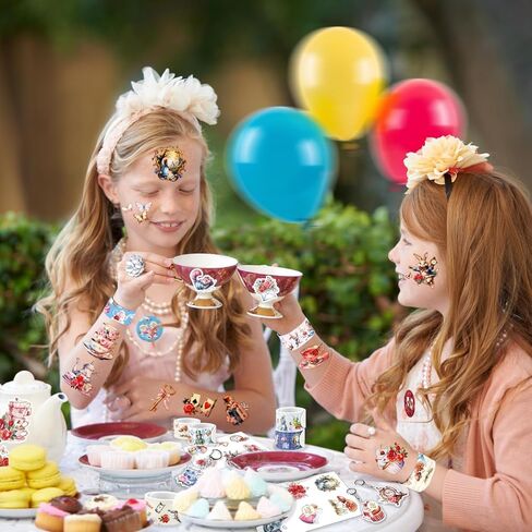 Alice in Wonderland Party Favors for Kids - 98PCS Birthday Gift Set with Bracelets, Keychains, Tattoos, Stickers & Pins, Mad Hatter Tea Party Theme Supplies in Kuwait