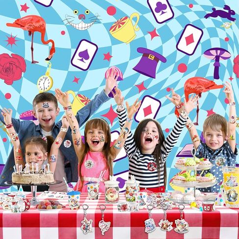 Alice in Wonderland Party Favors for Kids - 98PCS Birthday Gift Set with Bracelets, Keychains, Tattoos, Stickers & Pins, Mad Hatter Tea Party Theme Supplies in Kuwait