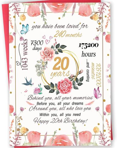 Funny 20th Birthday Card Gift for Girls, Happy 20th Birthday Decorations for Women Her, Best Gifts for 20 Year Old Granddaughter in Kuwait