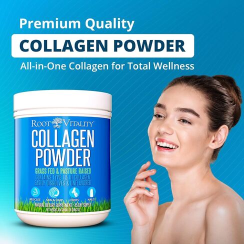 Root Vitality Collagen Peptides Powder - Grass-Fed, Pasture-Raised Hydrolyzed Protein Supplement for Skin, Hair, & Nails - Non-GMO, Zero Sugar Daily Supplement for Men & Women (30 Servings) in Saudi Arabia