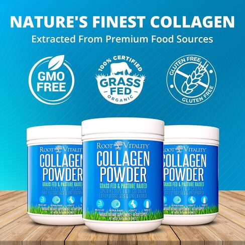 Root Vitality Collagen Peptides Powder - Grass-Fed, Pasture-Raised Hydrolyzed Protein Supplement for Skin, Hair, & Nails - Non-GMO, Zero Sugar Daily Supplement for Men & Women (30 Servings) in Saudi Arabia
