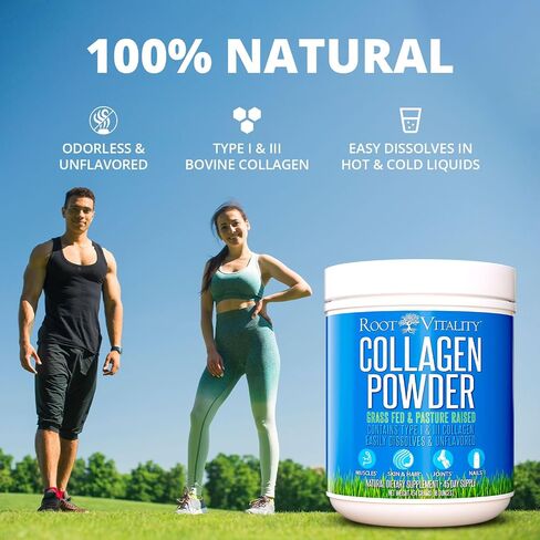 Root Vitality Collagen Peptides Powder - Grass-Fed, Pasture-Raised Hydrolyzed Protein Supplement for Skin, Hair, & Nails - Non-GMO, Zero Sugar Daily Supplement for Men & Women (30 Servings) in Saudi Arabia
