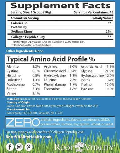 Root Vitality Collagen Peptides Powder - Grass-Fed, Pasture-Raised Hydrolyzed Protein Supplement for Skin, Hair, & Nails - Non-GMO, Zero Sugar Daily Supplement for Men & Women (30 Servings) in Saudi Arabia