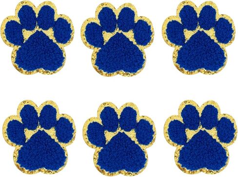 6pcs Paw Print Chenille Patches ، بقع ذات طابع الحيوانات الأليفة ذاتيًا للملابس ، والقبعات ، والحقائب ، و Chenille الناعمة مع حدود بريق ذهبية لمحبي وفرق الحيوانات الأليفة (Royal Blue) in Kuwait