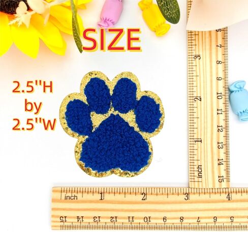 6pcs Paw Print Chenille Patches ، بقع ذات طابع الحيوانات الأليفة ذاتيًا للملابس ، والقبعات ، والحقائب ، و Chenille الناعمة مع حدود بريق ذهبية لمحبي وفرق الحيوانات الأليفة (Royal Blue) in Kuwait