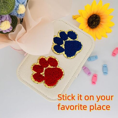6pcs Paw Print Chenille Patches ، بقع ذات طابع الحيوانات الأليفة ذاتيًا للملابس ، والقبعات ، والحقائب ، و Chenille الناعمة مع حدود بريق ذهبية لمحبي وفرق الحيوانات الأليفة (Royal Blue) in Kuwait