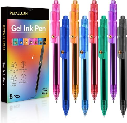 Gel Pens, 8 Pcs 0.5mm Black Ink Fine Point Smooth Writing Pens with 8 Refills, Quick Dry, Retractable Gel Ink Pens, Fun Pens for Teacher, Office, School, Gifts for Women and Men in Saudi Arabia