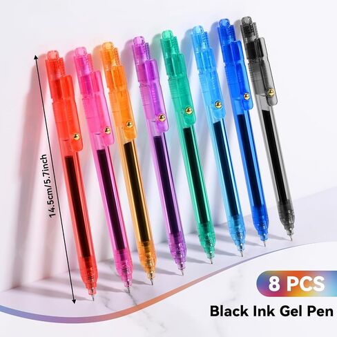 Gel Pens, 8 Pcs 0.5mm Black Ink Fine Point Smooth Writing Pens with 8 Refills, Quick Dry, Retractable Gel Ink Pens, Fun Pens for Teacher, Office, School, Gifts for Women and Men in Saudi Arabia