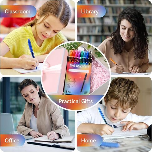Gel Pens, 8 Pcs 0.5mm Black Ink Fine Point Smooth Writing Pens with 8 Refills, Quick Dry, Retractable Gel Ink Pens, Fun Pens for Teacher, Office, School, Gifts for Women and Men in Saudi Arabia
